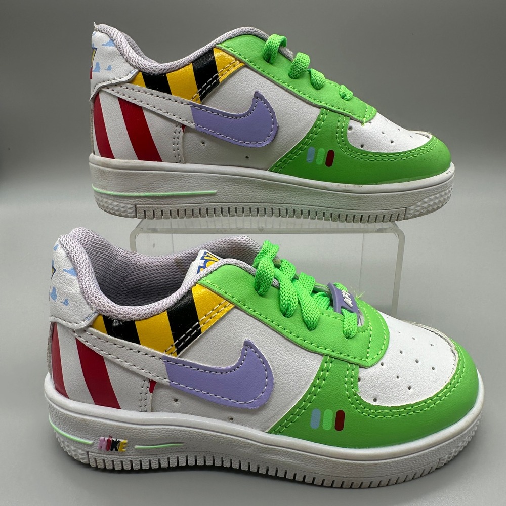Toy Story Buzz Lightyear Custom Nike Air Force 1 Kids Shoes 10C-11C White Green